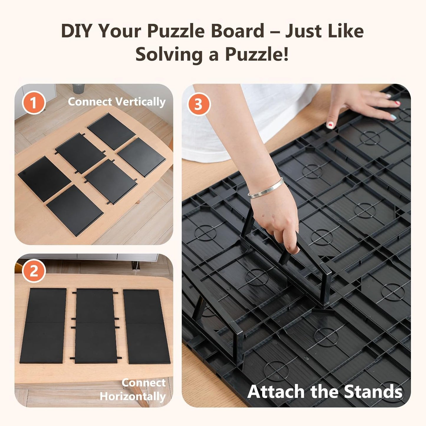 WELGEE 1000-Piecce Tilting Puzzle Board with Stand, 31” x 24” Lightweight Portable Puzzle Table for Adults & Seniors, DIY Customizable Puzzle Accessory Only 3.5 lbs (Black)