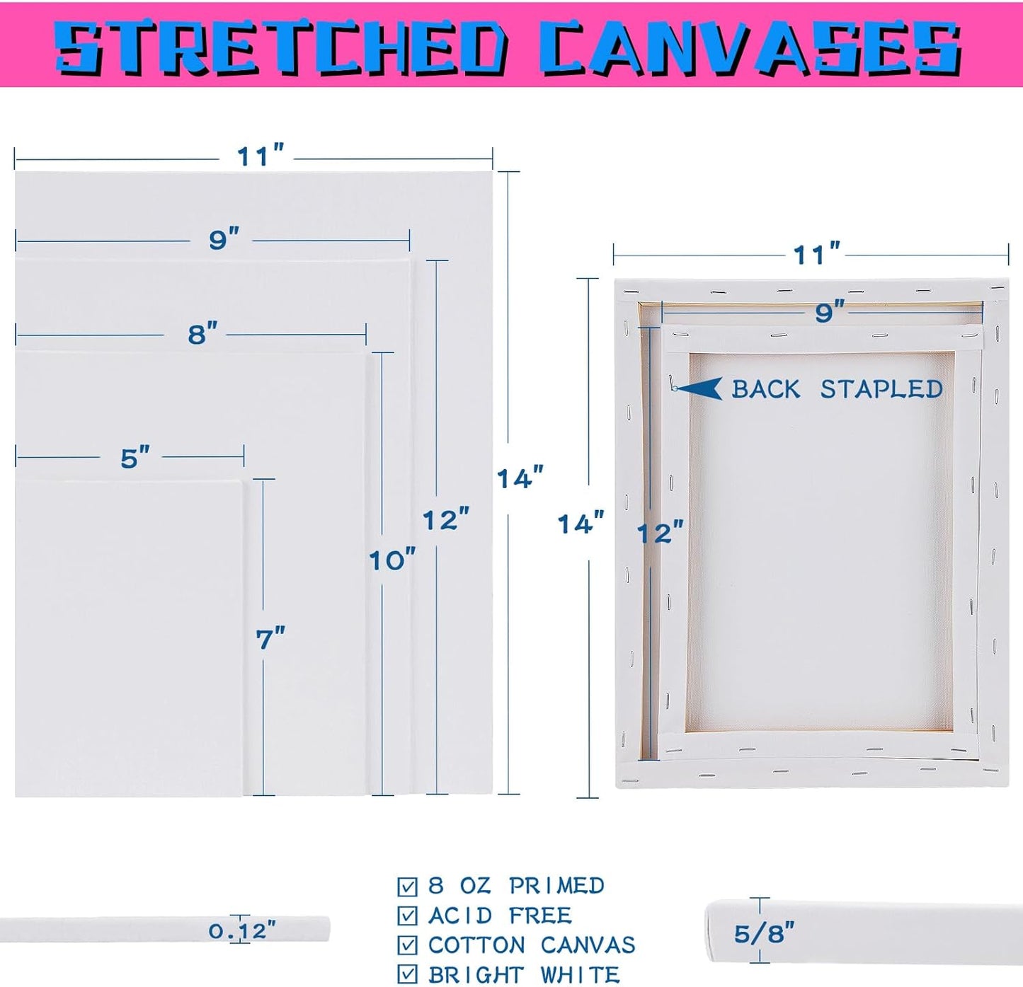 Canvas Boards for Painting, Canvases for Painting with 9 x 12, 11x14, Canvas Panels Set Boards with 5x7, 8x10, 9x12, 11x14, 68 Value Pack for Acrylic, Oil, Tempera & Watercolor Paint