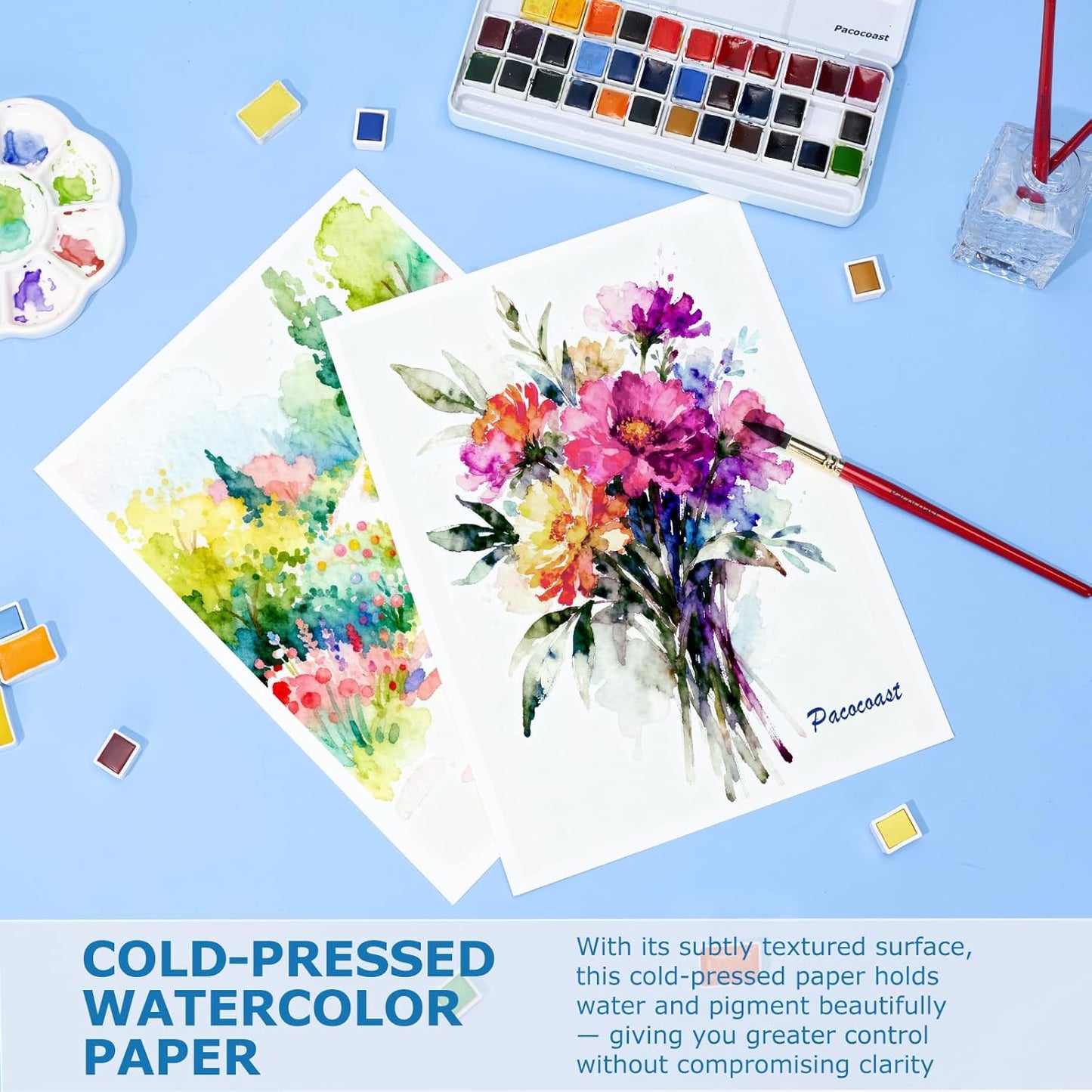Pacocoast Watercolor Paper, 9"X12" Cold Press Artist Sketchbook, (300gsm/140lb) Water Color Pads for Acrylic, Gouache & Pencil. Painting Drawing Paper Book, Art Supplies for Adults & Kids, Teal