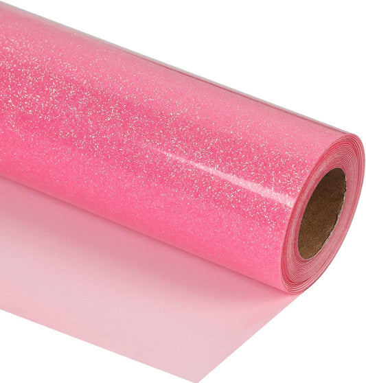 guangyintong Glow Glitter Pink Heat Transfer Vinyl HTV Rolls, 12" x 8ft Iron on Vinyl for T-Shirts, Glitter HTV Vinyl for All Cutter Machines Easy to Cut & Weed for DIY Design