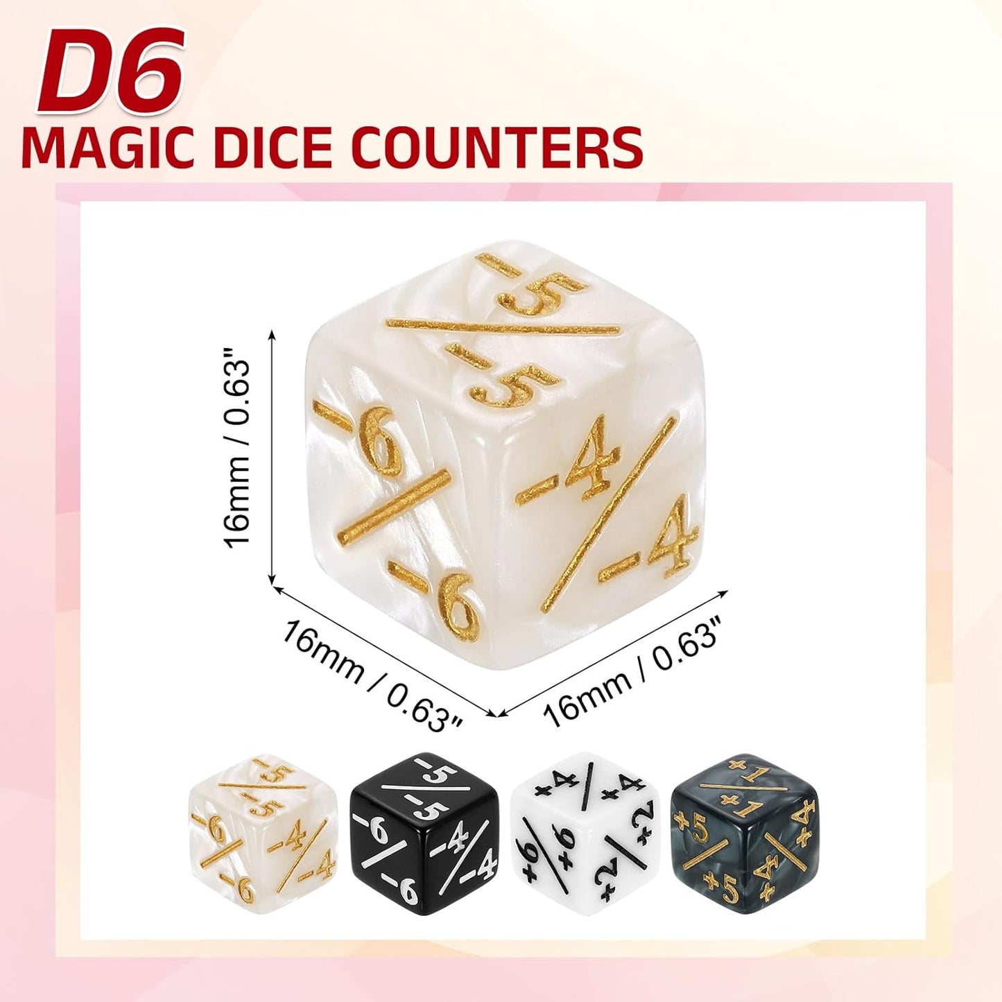 uxcell 24Pcs Magic Dice Counters, Acrylic D6 Life Token Dice Set with Pouch for Standard Cards Gaming Accessories, White Marble, Black Marble, White, Black