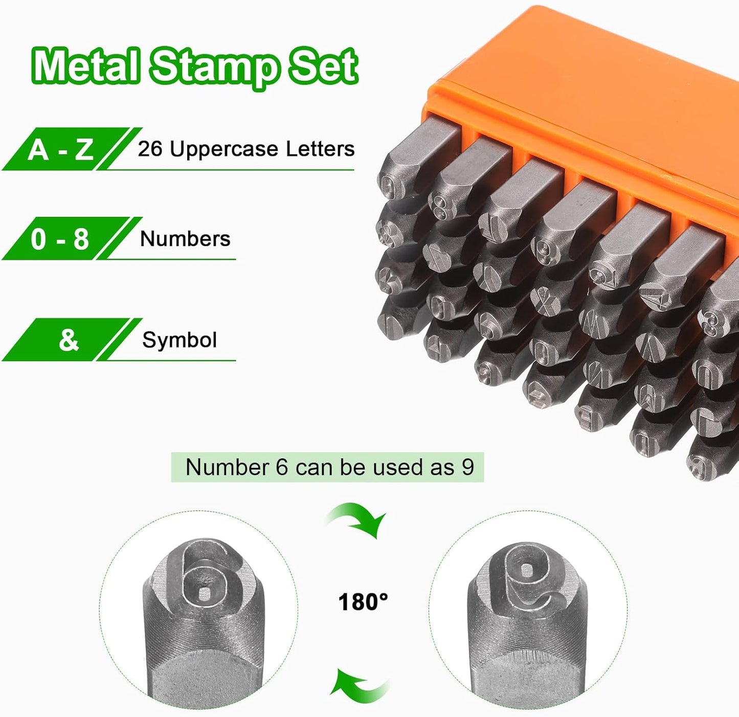 HARFINGTON 36pcs Metal Stamping Kit 1/4" (6mm) Steel Uppercase Letter and Number Punch Set (A-Z / 0-8 / "&" Symbol) Punch Press Tool with Case for Imprinting Metal Plastic Wood Leather