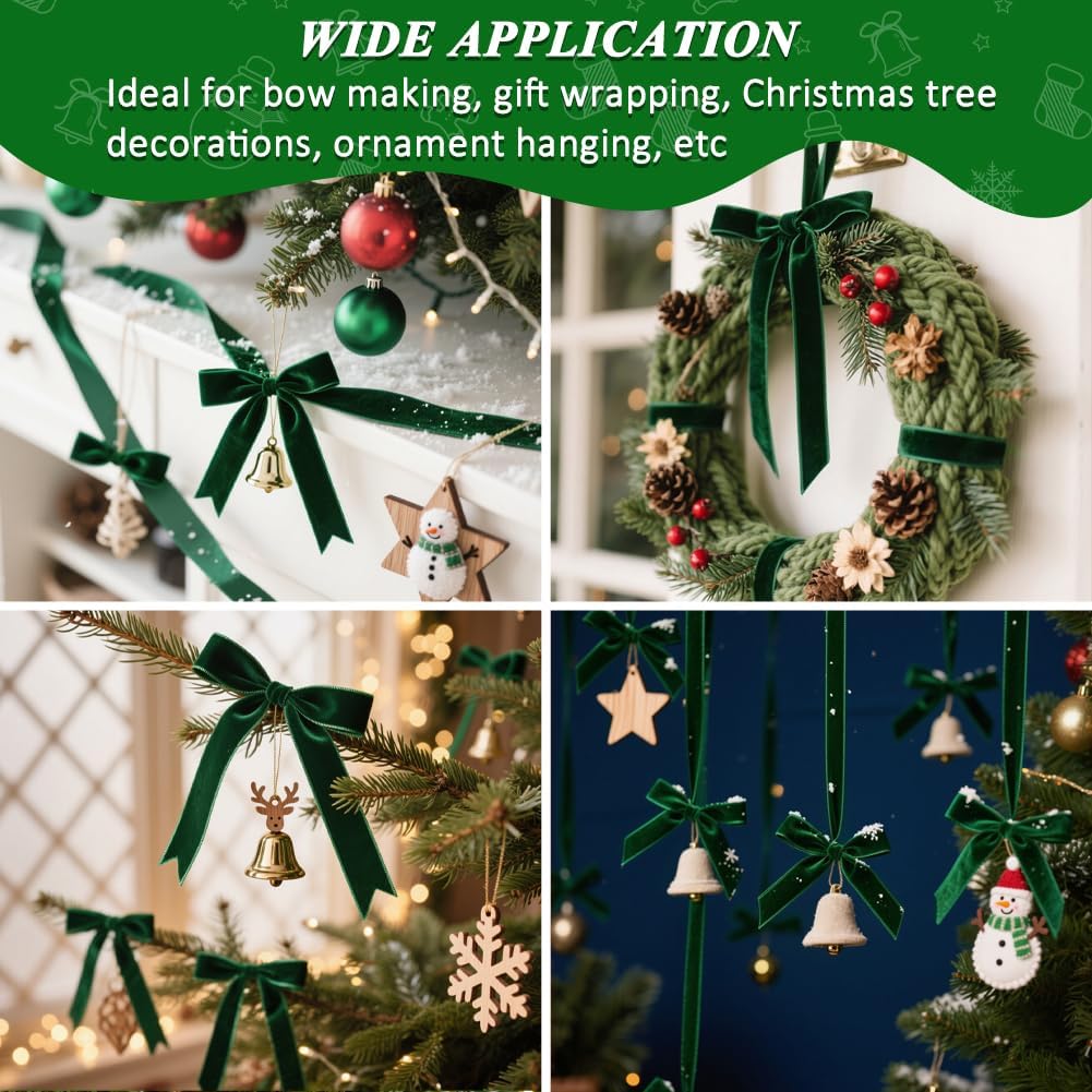 Dark Green Velvet Ribbon, 0.39 Inch x 20 Yards Single Faced Green Ribbon for Gift Wrapping, Bow Making, Christmas Tree Decorations, Wreath Making and DIY Crafts (10 Yards Each Roll)