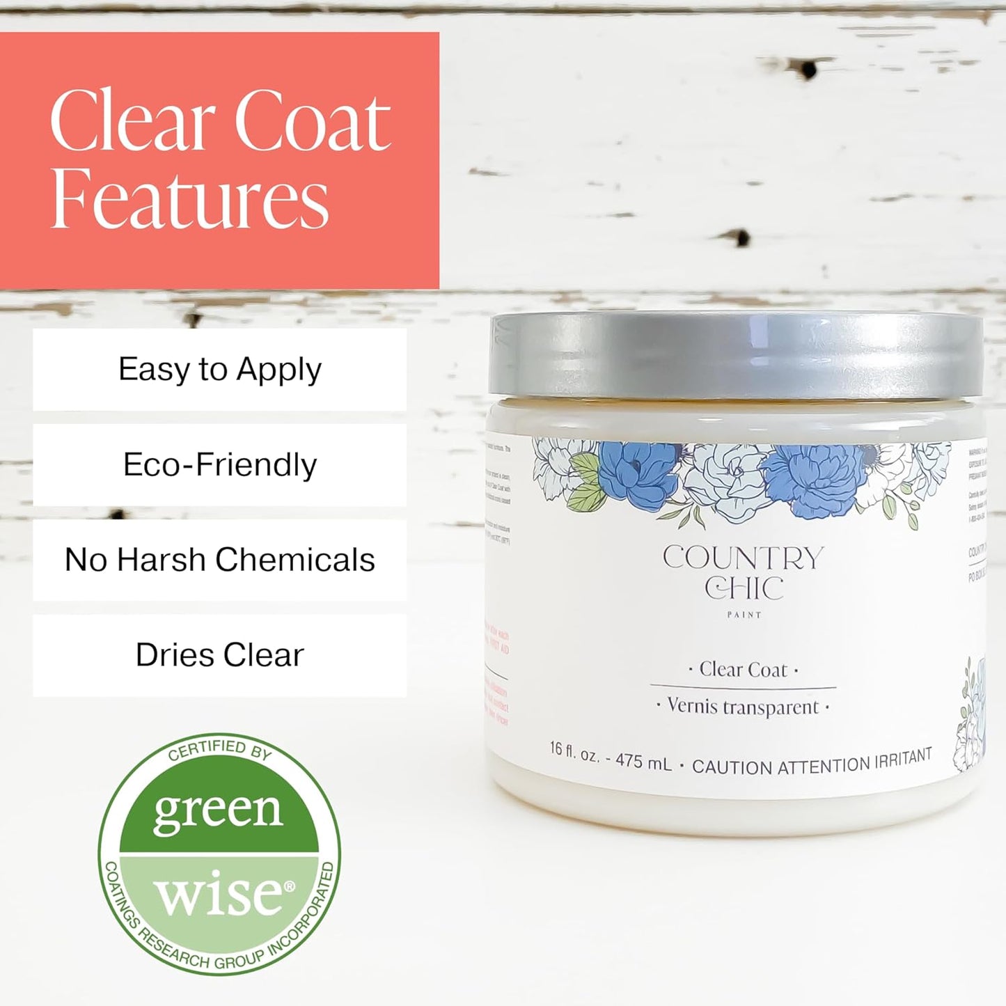 Clear Coat Pint (16oz) - Eco-Friendly Clear Satin Sheen Top Coat for Chalk Style Wood Furniture Paint, Non-Yellowing Waterproof Finish, Easy Application