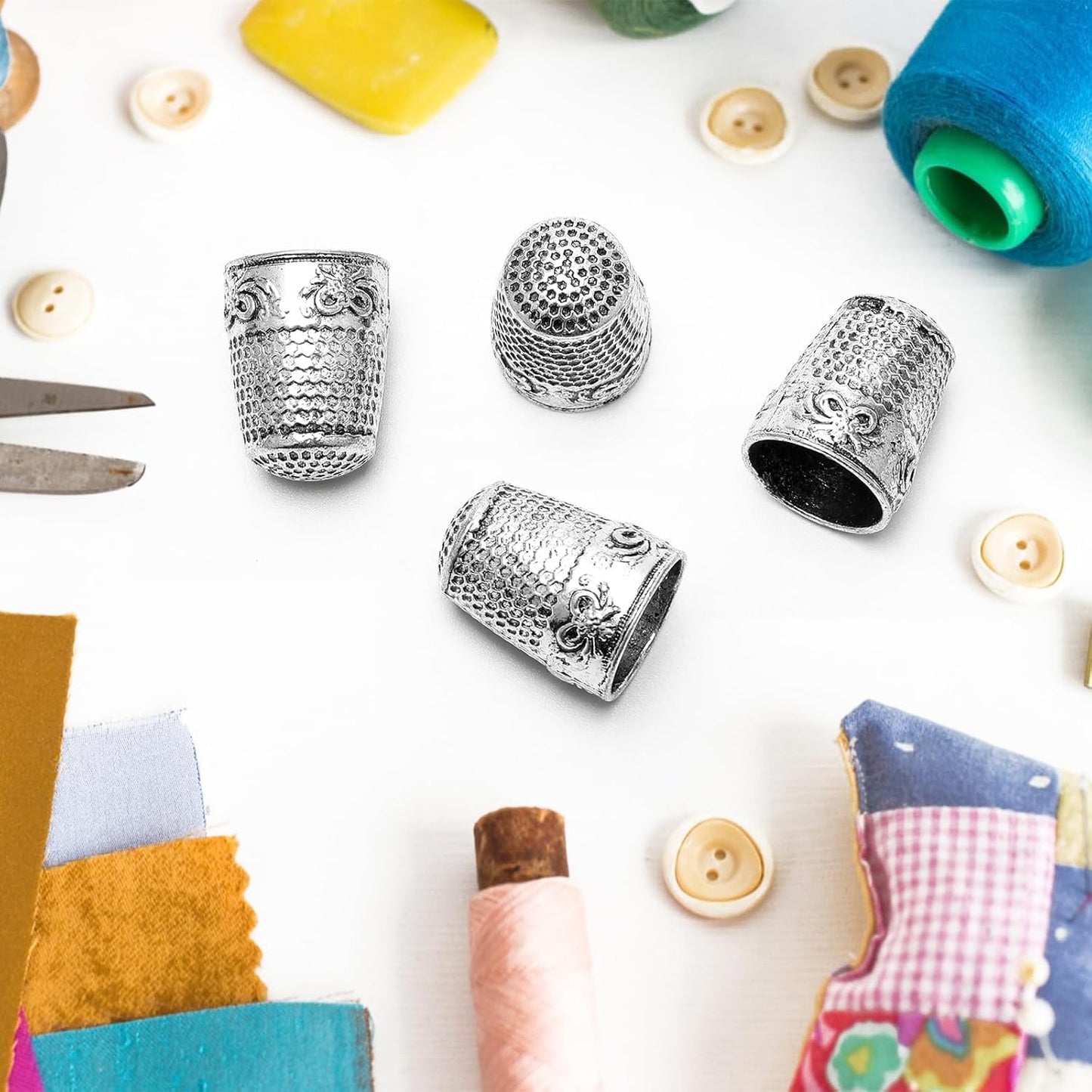 4Pack Thimbles for Hand Sewing, Sewing Thimble Hand-Working Sewing Thimble Finger Protector (Silver)