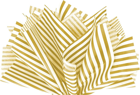 Flexicore Packaging Metallic Gold Pin Stripe Print Gift Wrap Tissue Paper Size: 15 Inch X 20 Inch | Count: 100 Sheets | Color: Gold Pin Stripe