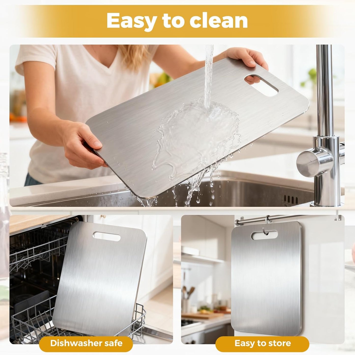 Tavano Titanium Cutting Board,Titanium Cutting Boards for Kitchen,Double-side Available Cutting Board for Vegetables,Meat,Fruits,Easy to Store and Clean(M+L)