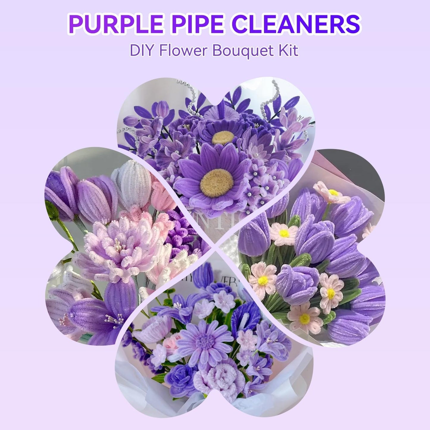 400PCS Purple Pipe Cleaners Bulk – 4 Colors Chenille Stems for Crafts, DIY Art Supplies, Fuzzy Sticks for Crafting Flowers, Wedding & Valentine's Day Decorations, Kids School Craft Kit