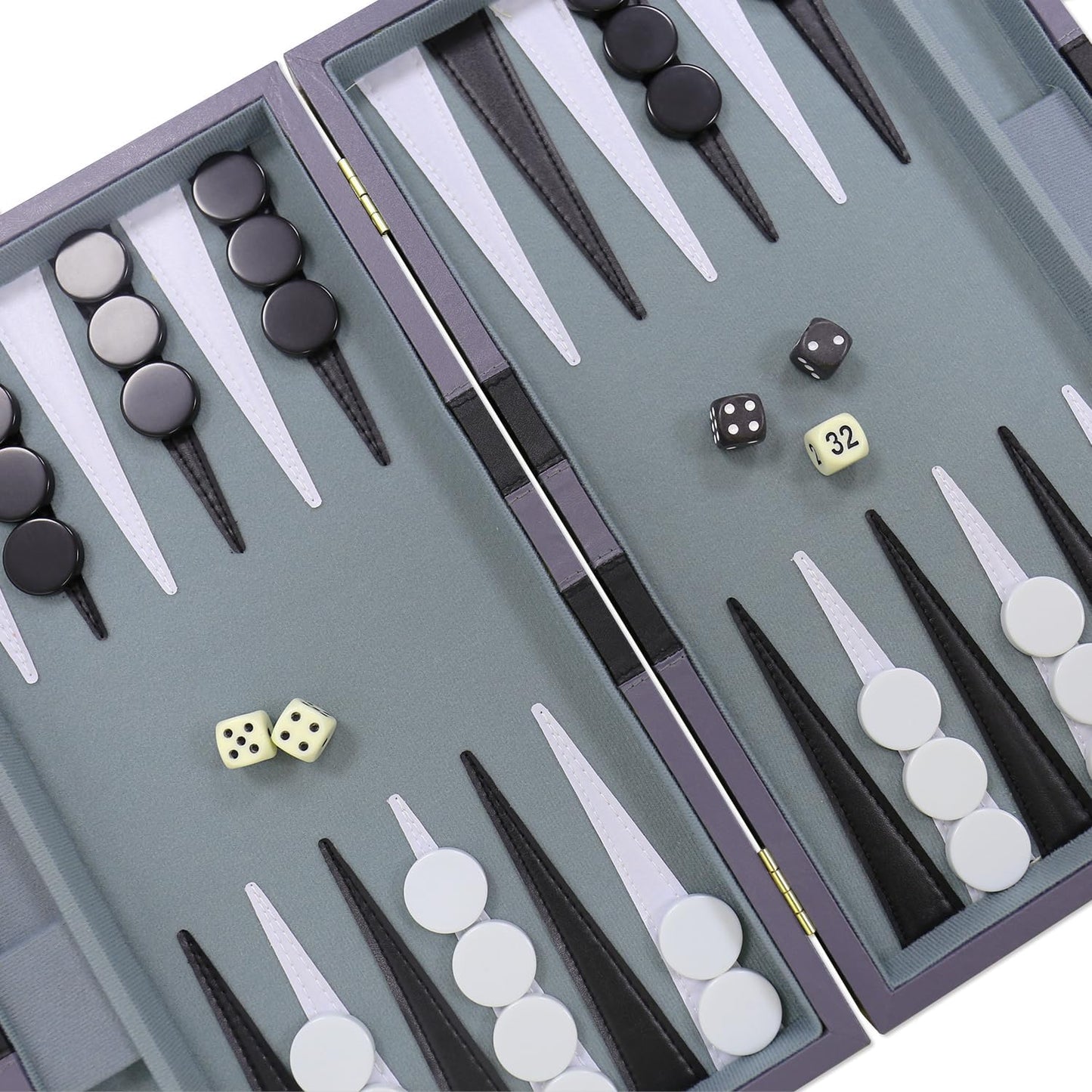 Backgammon Set - Classic Board Game with Premium Leather Case - Portable Travel Strategy Backgammon Game Set for Adults, Kids - Suitable as (15inch, Gray)