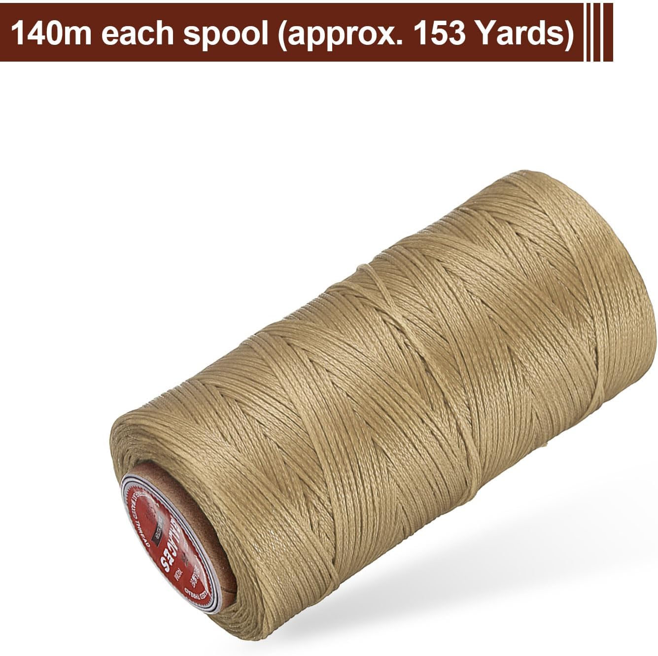 uxcell Flat Leather Sewing Waxed Thread, 140m / 153 Yards Polyester Wax String, 300D Wax Stitching Cord for Leather Crafts, Bookbinding, Bracelets Braided, Sand Yellow