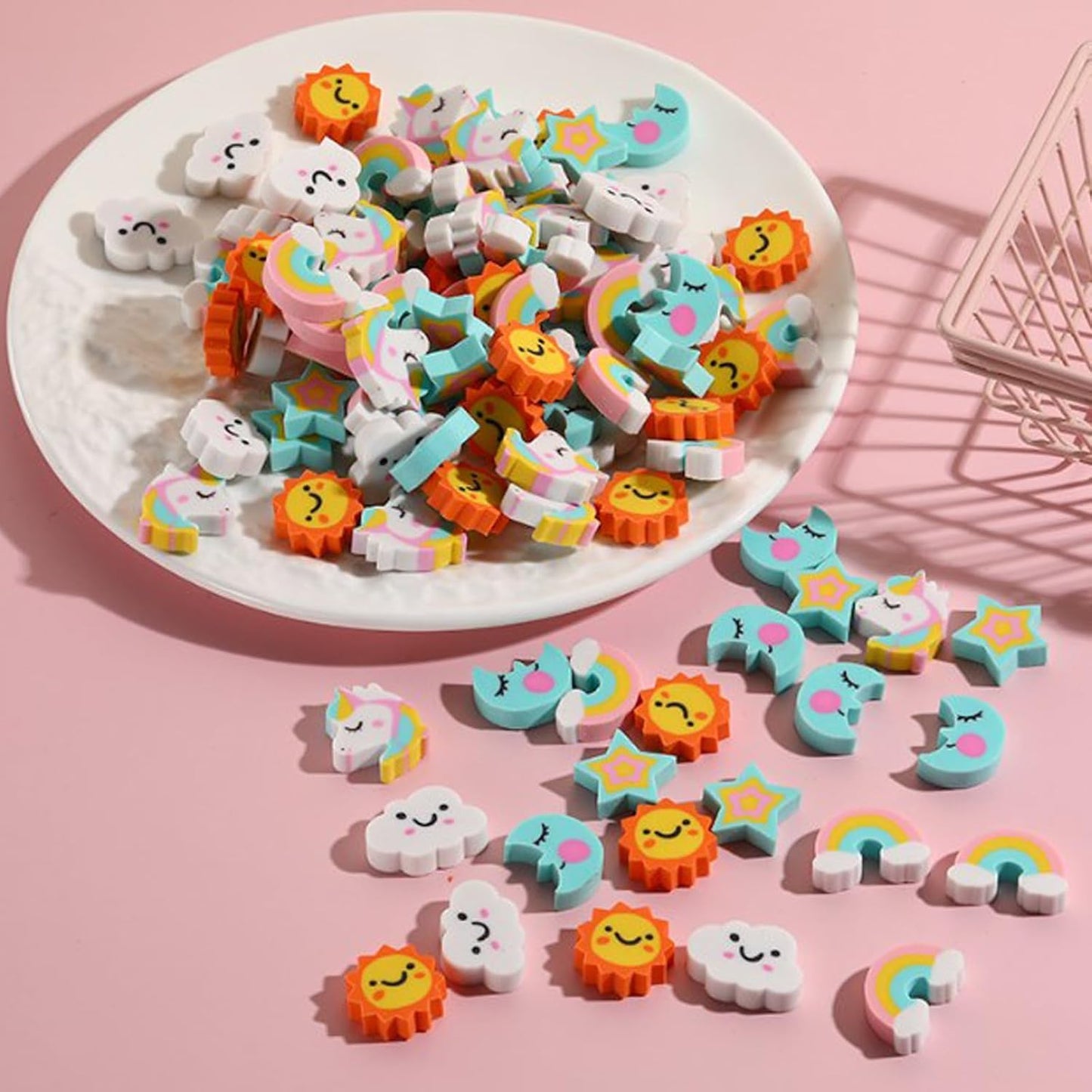 Wolpoark Christmas Unicorn Erasers for Kids 48pcs Bulk Rainbow Moon Star Cute Novelty Pencil Erasers for Thanksgiving Girls Student Ofiice Back to School Supplies Classroom Prizes Party Favors