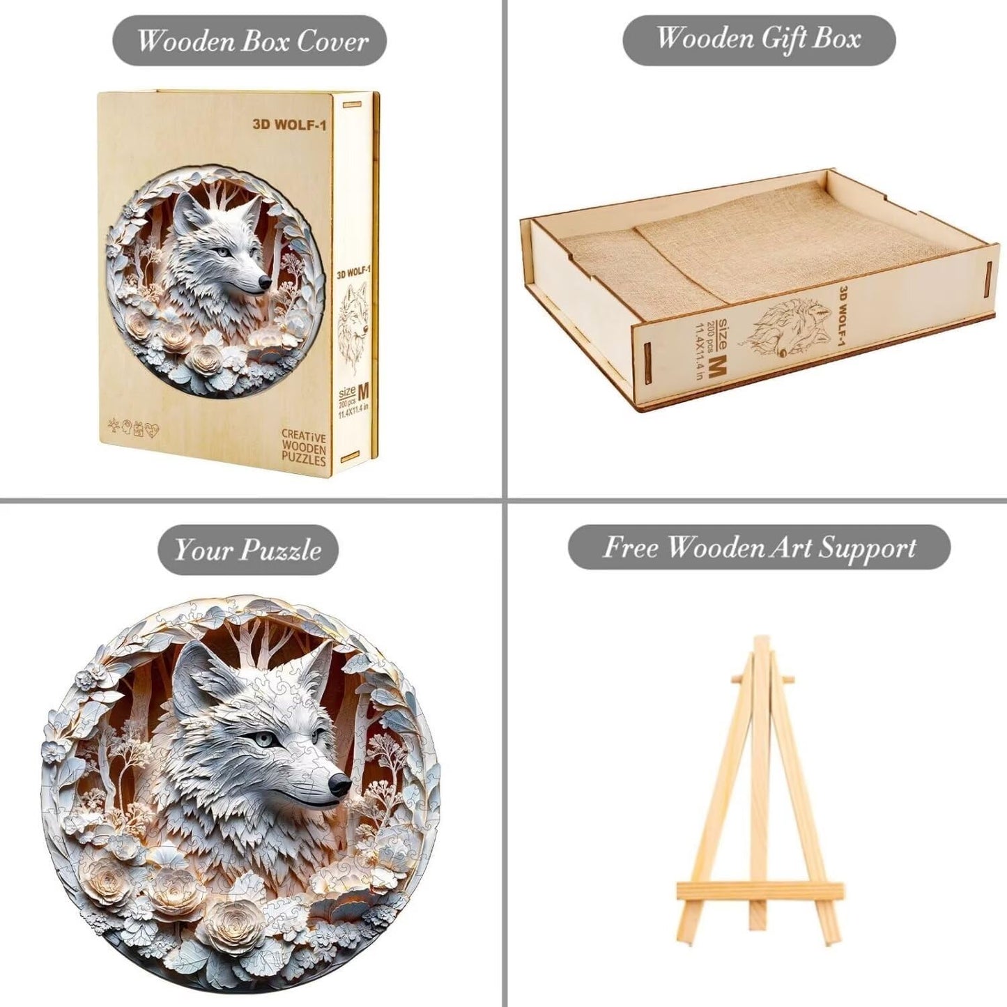 Wooden Puzzles Adults, 3D Wolf Wooden Puzzles 100 Pieces, Unique Animal Shaped Wood Challenging Jigsaw Puzzles Gifts for Adults, 8.5x8.5in