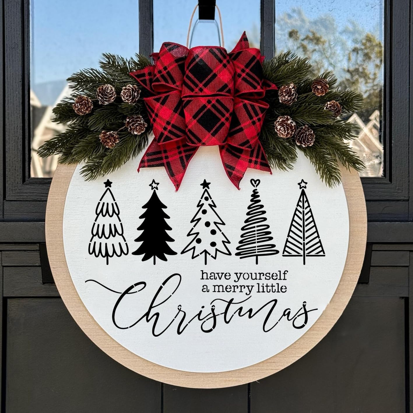 Christmas Stencils for Painting on Wood 12" Christmas Stencils for Crafts Reusable Xmas Holiday Stencil for Door Mats Round Hanger Fabrics Decor