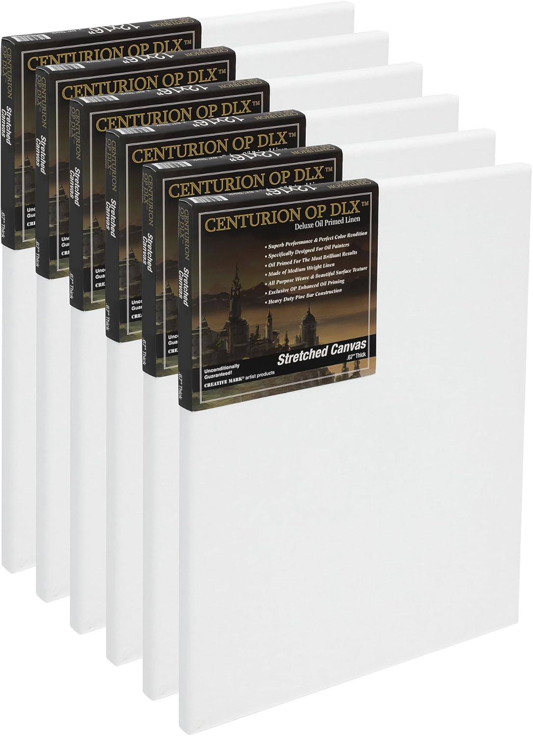 Centurion Deluxe Professional Oil Primed Linen Stretched Canvas, 11oz Linen, 20x30 - Box of 6, 0.67" Deep Canvases, Kiln-Dried Stretchers, Back Stapled, Premium Medium Weight Canvas for Oil Paintings