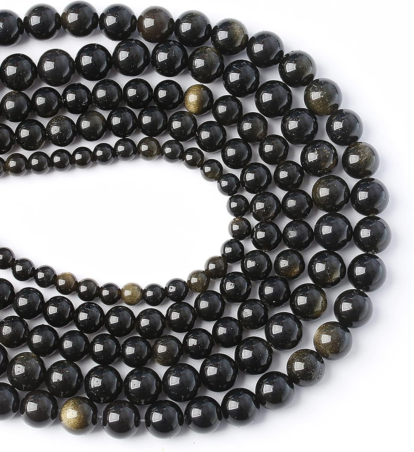 AAA Natural Gold Obsidian Gemstone Beads Energy Healing Power Stones Round Loose Beads for Jewelry Making, DIY Bracelet Necklace 12mm 32pcs