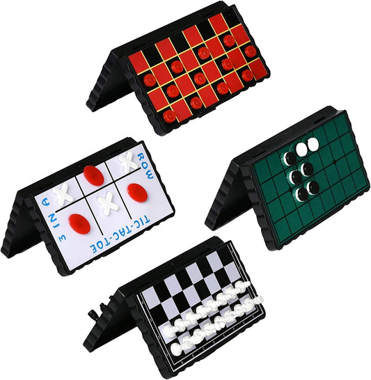 Point Games Travel Board Game Set - Bundle Pack of 4 Classic Magnetic Games, Stocking Stuffers for Kids Includes Individual Boards & Pieces