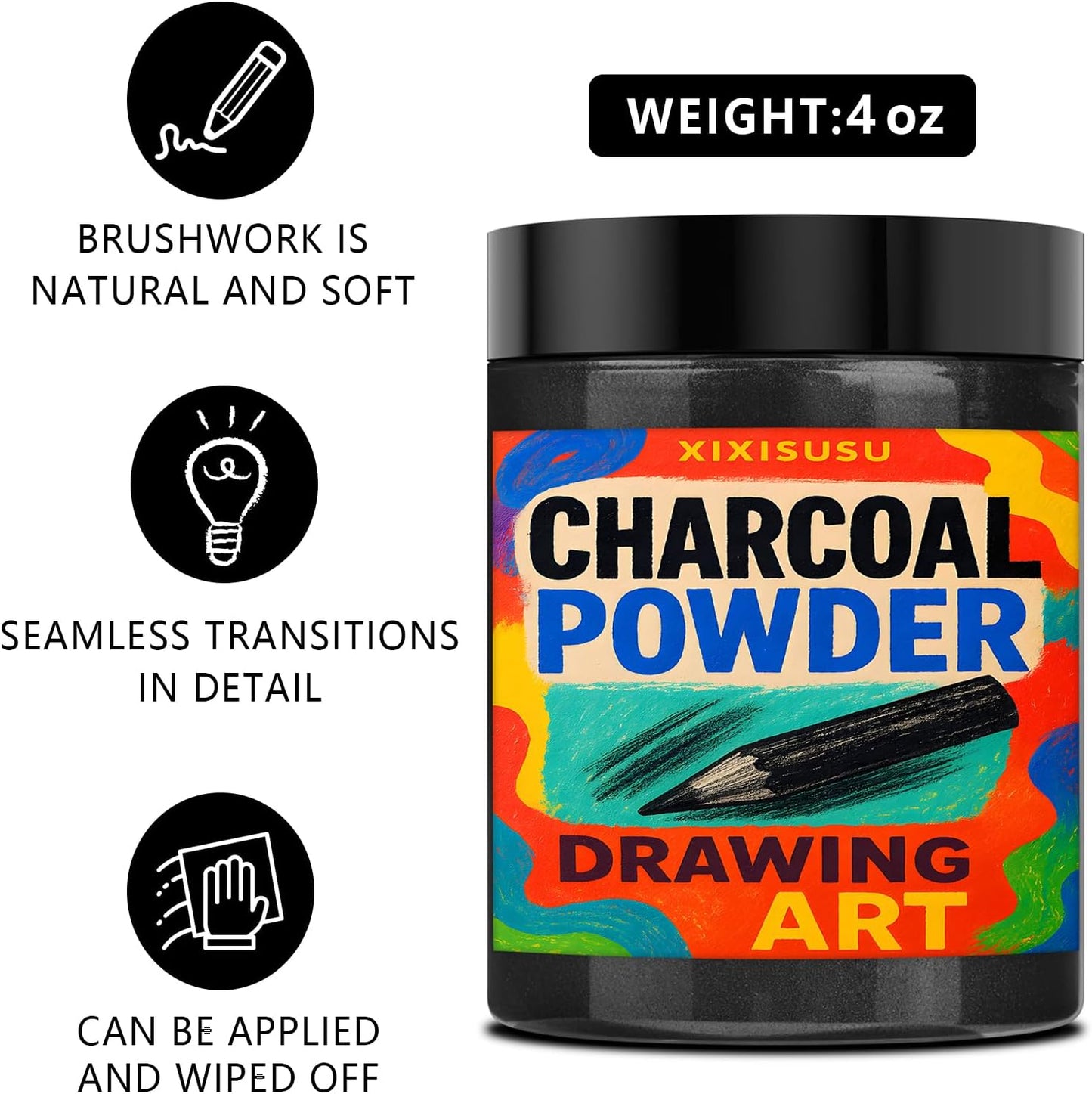 Charcoal Powder for Drawing & Art - Ideal for Sketching, Shading & Blending - Professional Artist Grade (4 Ounces)