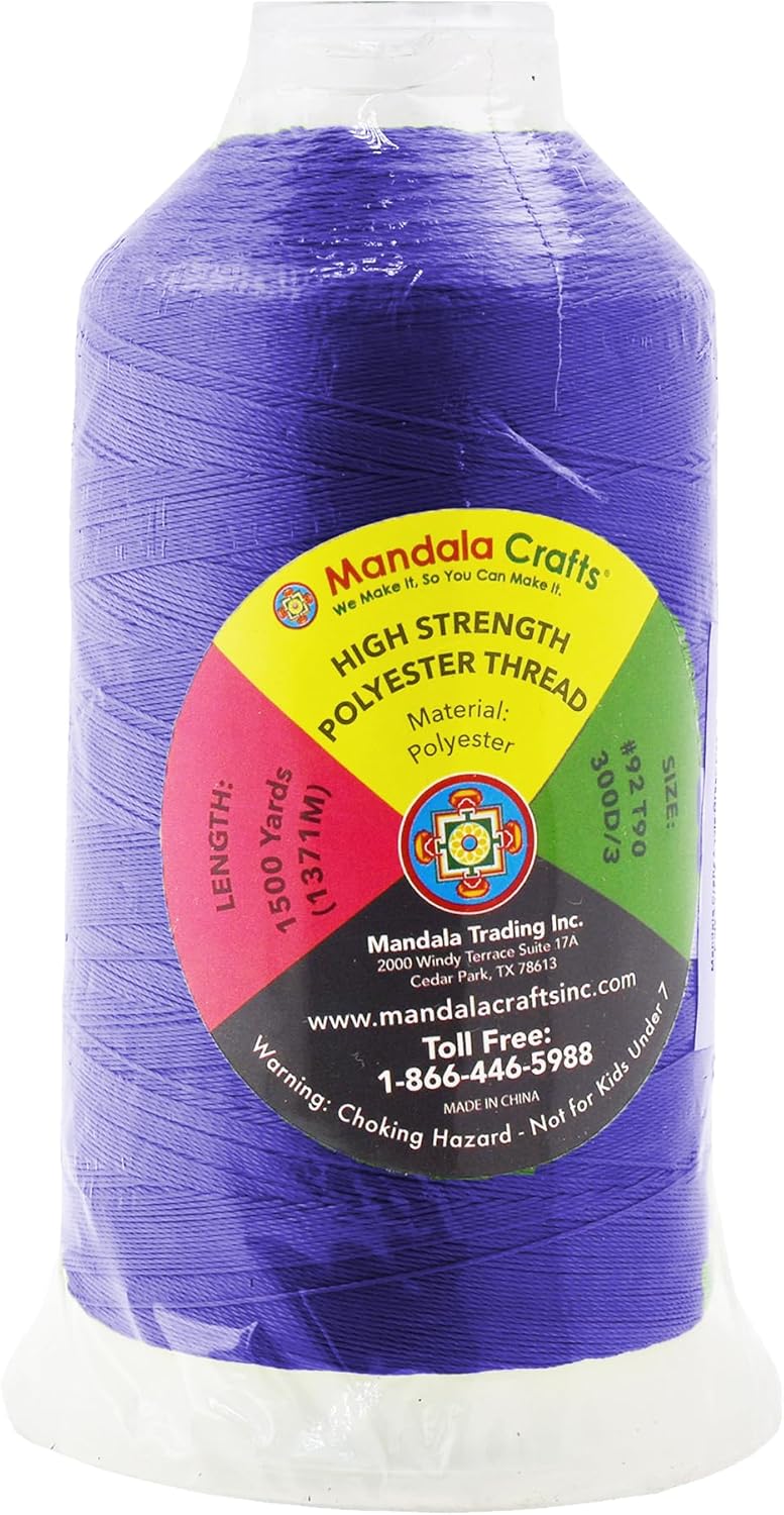 Mandala Crafts Violet Heavy Duty Thread -1500 Yds Tex 90 Thread for Sewing Drapery Jeans Leather Hair - Bonded Polyester for Outdoor Marine Upholstery