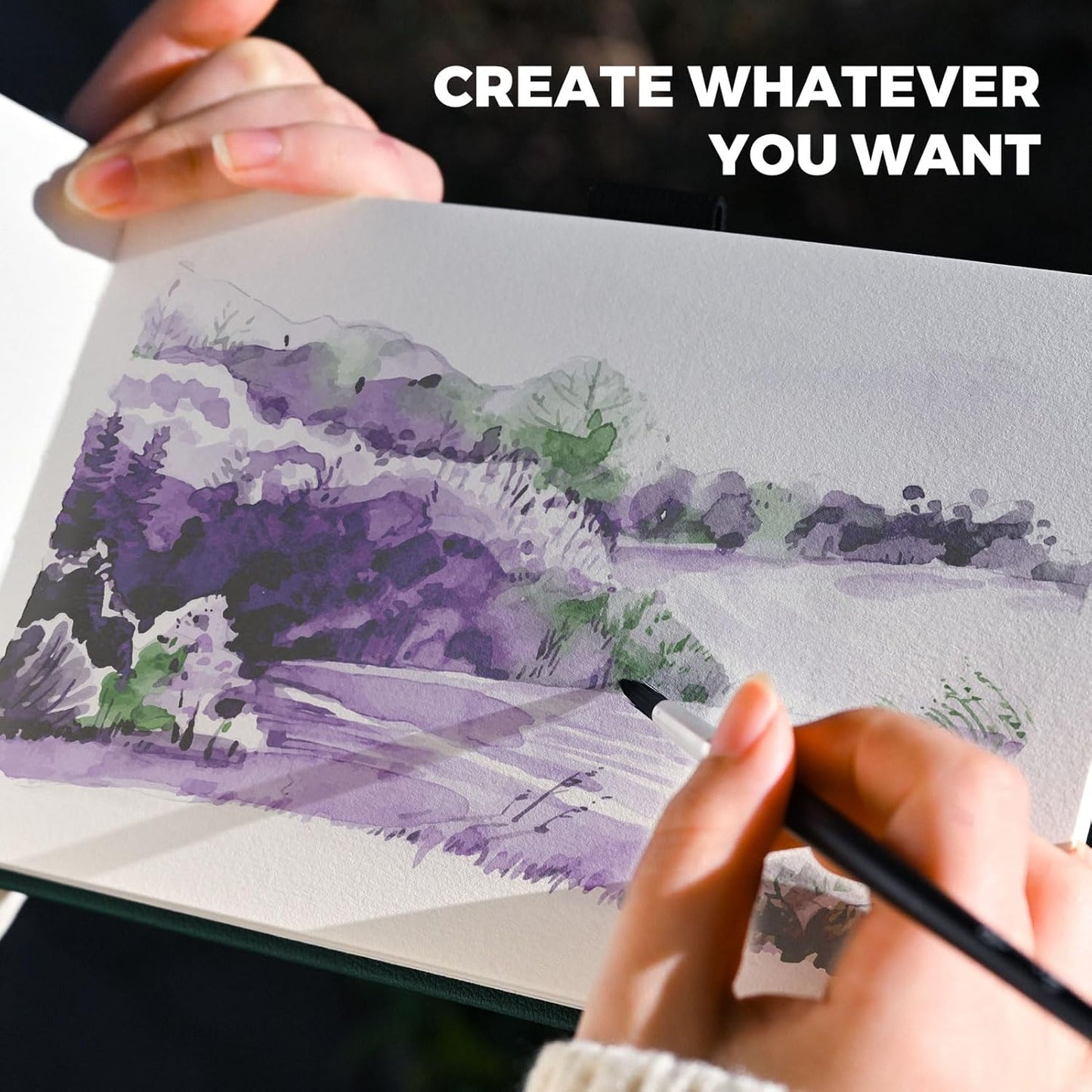 Funto Watercolor Journal, 8.5x5.5, 2 Pack, 48 Pages Each, Purple Leather Cover, Cold-Pressed, Inner Paper Pocket, Art Supplies for Mixed Media