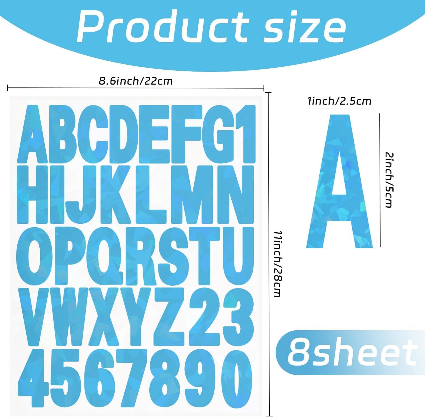 Starboling Letter Stickers,2 inch 8 Sheets Blue Alphabet Sticker,Self Adhesive Vinyl Letter Stickers Mailbox Numbers,for Arts Crafts Outdoor Sign Poster Mailbox Sign Doors Mailboxes Car Truck