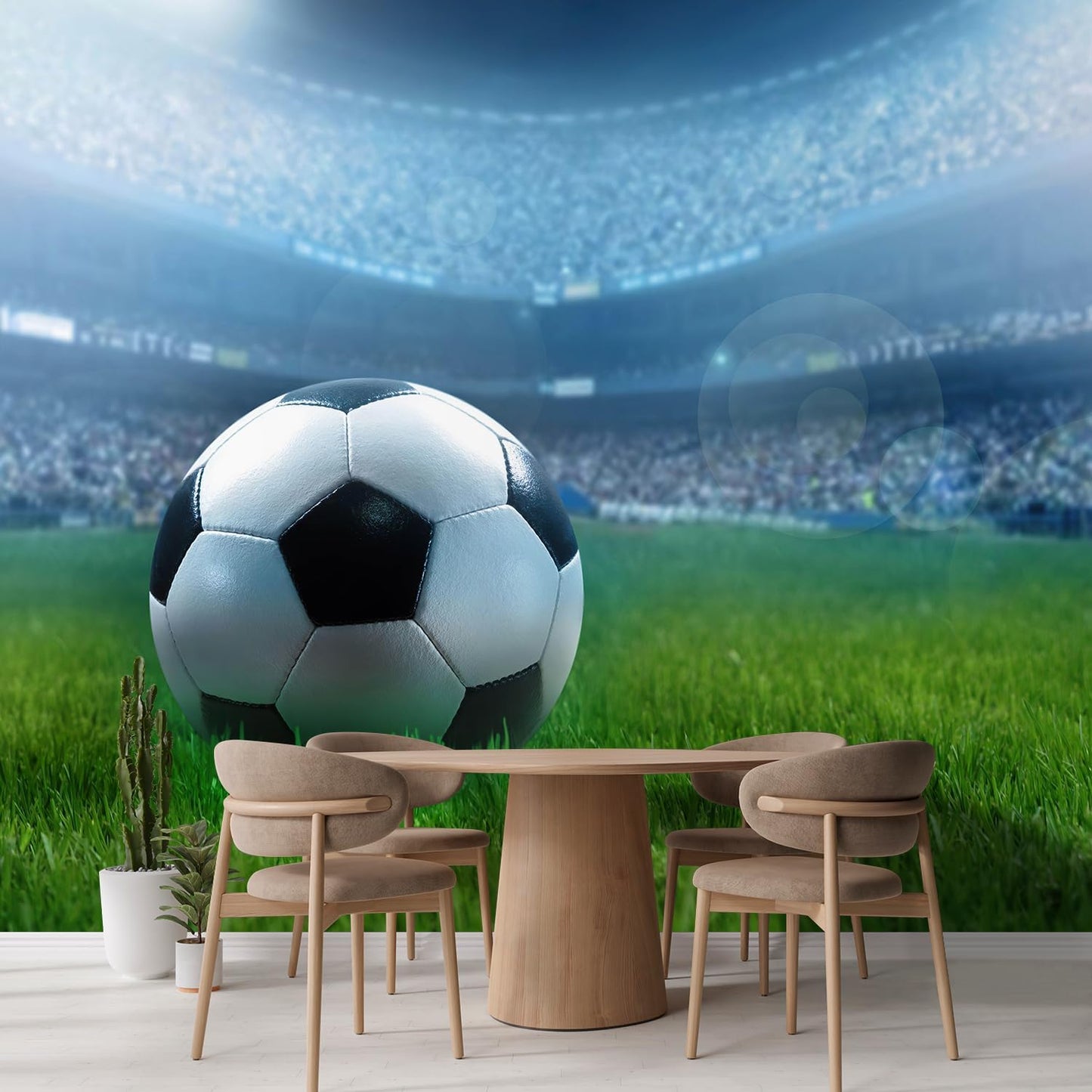 wall26 Close Up of a Football Ball on a Full Stadium Removable Wall Mural | Self-Adhesive Large Wallpaper - 108x144 inches