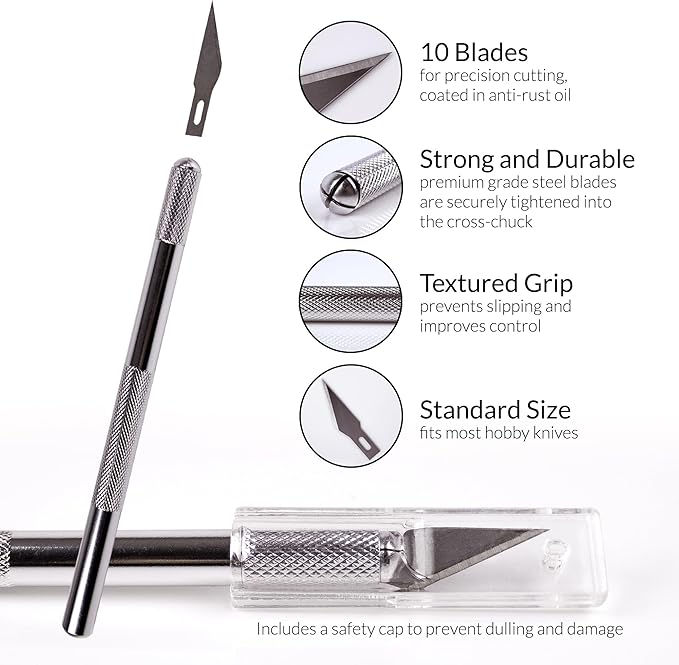 WA Portman 18x24 Inch Self Healing Cutting Mats for Crafts – Fabric Cutting Mat with Precision Craft Knife, 10 Hobby Knife Blades & Metal Ruler 24 Inch Cork Backed Ruler – All-in-One Craft Kit