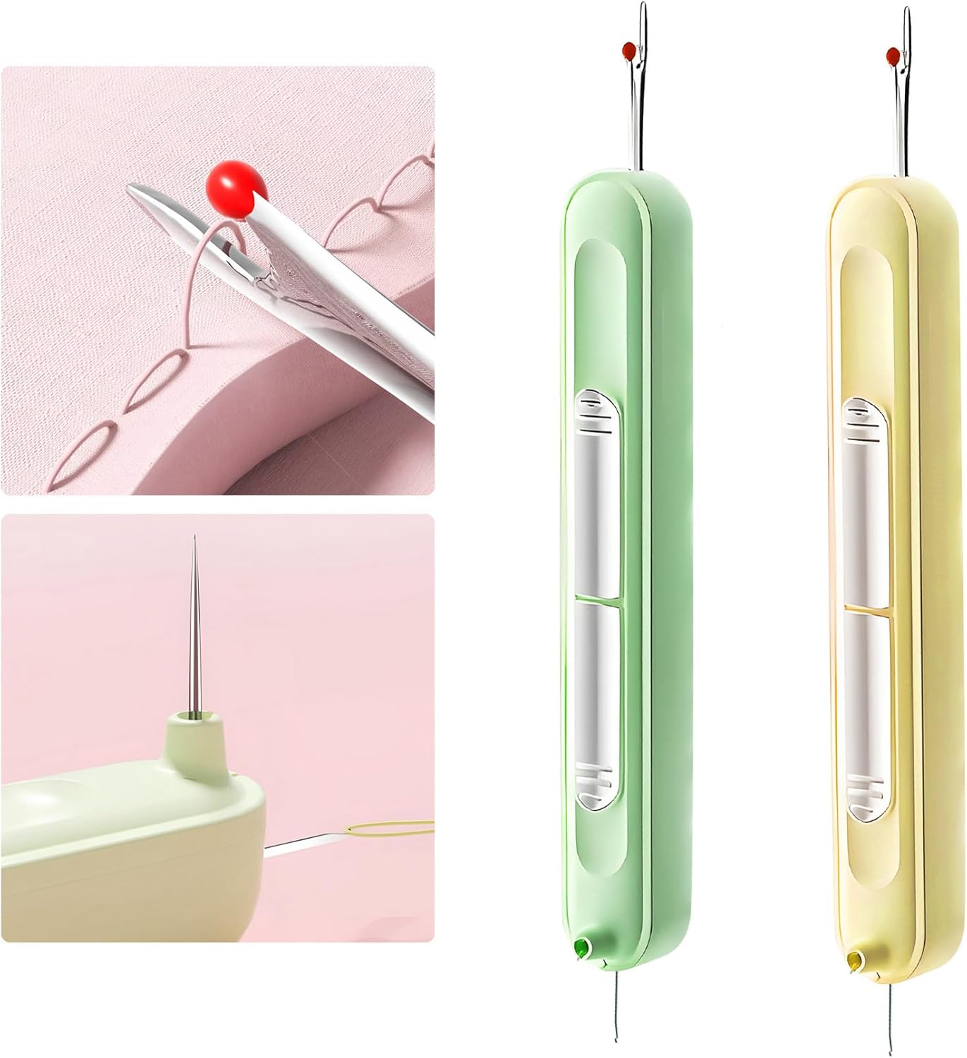 Upgraded 2 in 1 Automatic Needle Threaders Seam Ripper,Quilting Supplies Sewing Kit,Quick Sewing Machine Loop Needle Threaders (2PCS-Green,Yellow)