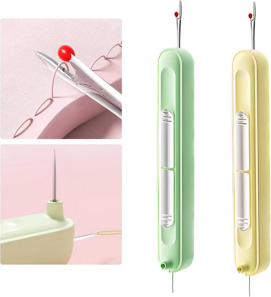 Upgraded 2 in 1 Automatic Needle Threaders Seam Ripper,Quilting Supplies Sewing Kit,Quick Sewing Machine Loop Needle Threaders (2PCS-Green,Yellow)