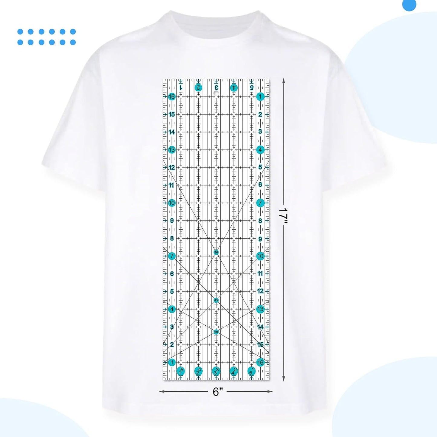Quilting Ruler, 8 Piece Acrylic Quilting Templates, Sewing Ruler, Fabric Cutting Ruler with Non-Slip Rings, Quilting and Sewing (6"x17", 3"x17", 2"x16", 1.5"x12", 1"x12", 1"x6", 8"x3") (Blue)