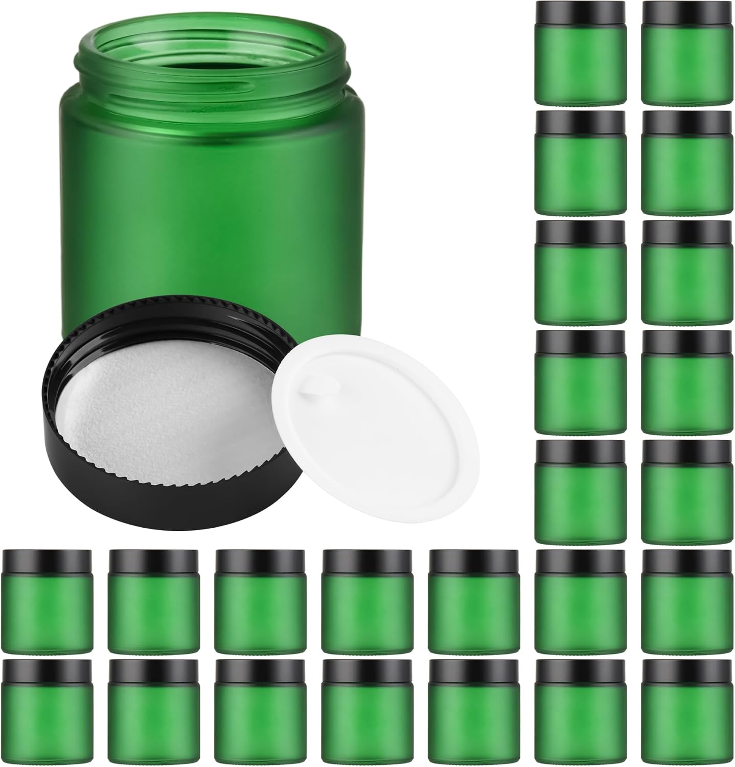 Glass Jars with Lids,Eco-Friendly Cosmetic Containers with Airtight Black Lids & Liners, Multi-Color Options for Cream, Lotion, Body Butter, DIY Skincare Travel Jars (Green Frosted, 4oz)