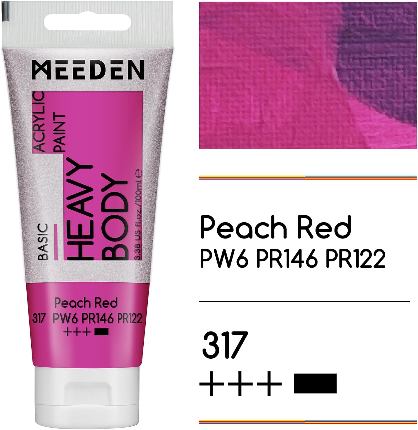 MEEDEN Acrylic Paint Peach Red: 100ml/3.38oz Heavy Body Acrylic Paint Tube Bundled with Additional Titanium White Color for Art Craft Painting