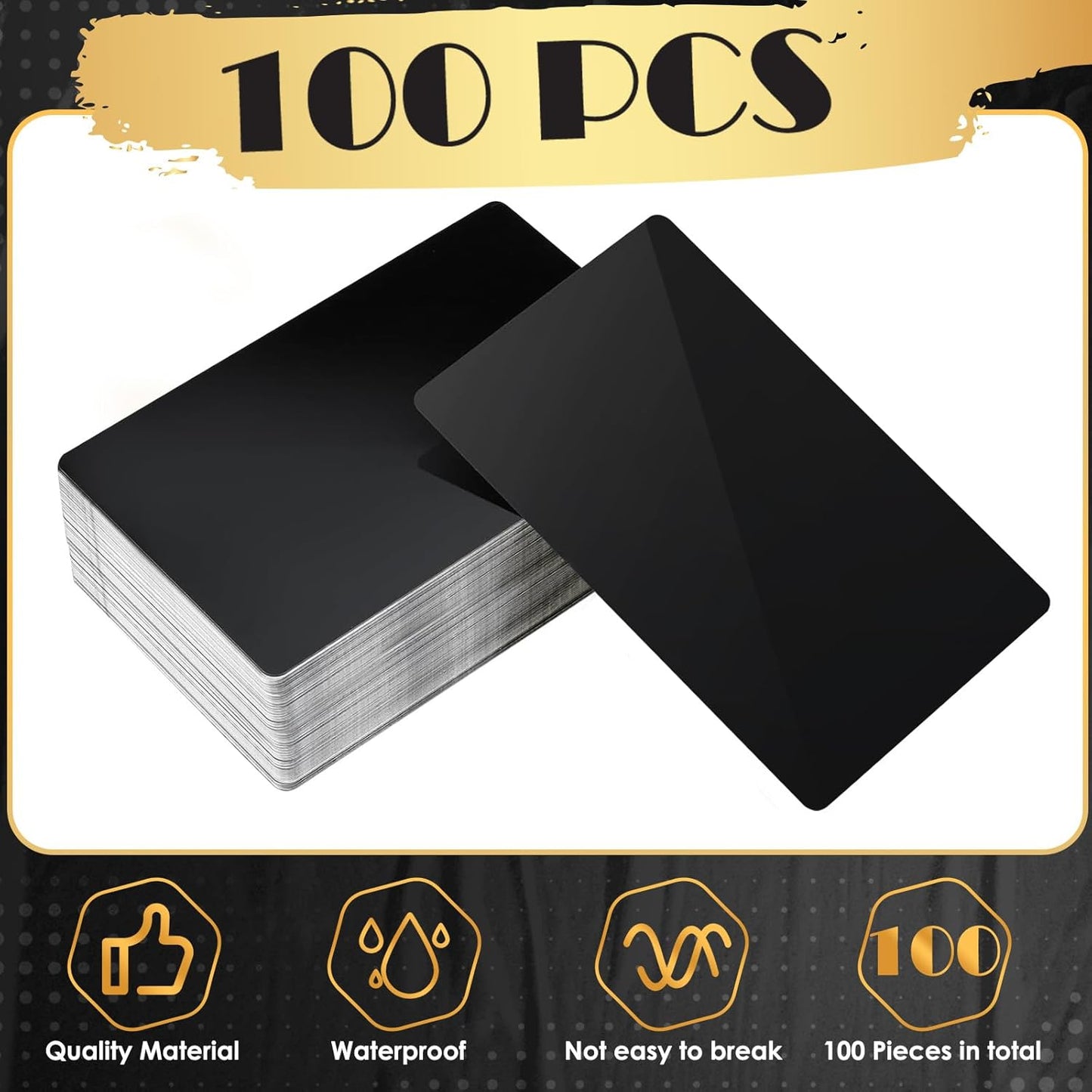 weparmeety 100 Pcs Metal Engraving Blanks Aluminum Sheet Laser Engraving Business Card Multipurpose DIY Gift Cards 86 x 54 x 0.21 mm (Black)