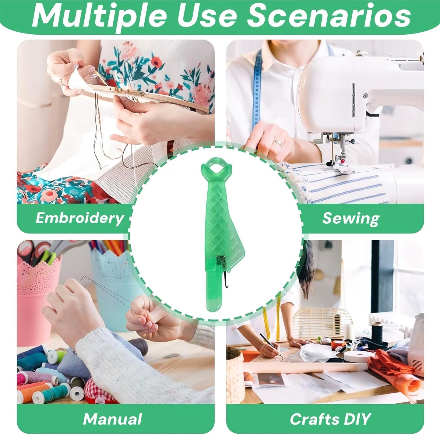 Fish Mouth Needle Threader for Sewing Machine, Quick Sewing Needle Threader Tool, Fish Type Sewing Machine Needle Threader, Sewing Threaders for DIY and Sewing Machine (Green)