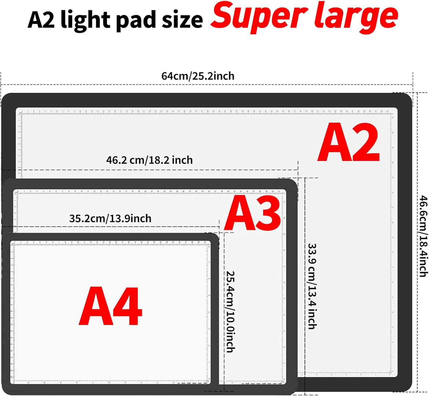 TOHETO A2 Light Pad 25.2''x18.4'', Large Magnetic LED Light Board for Diamond Painting, 3-Color Modes Light Box for Tracing, 6-Level & Stepless Dimmerable Diamond Art Light Table for Drawing,Sketching