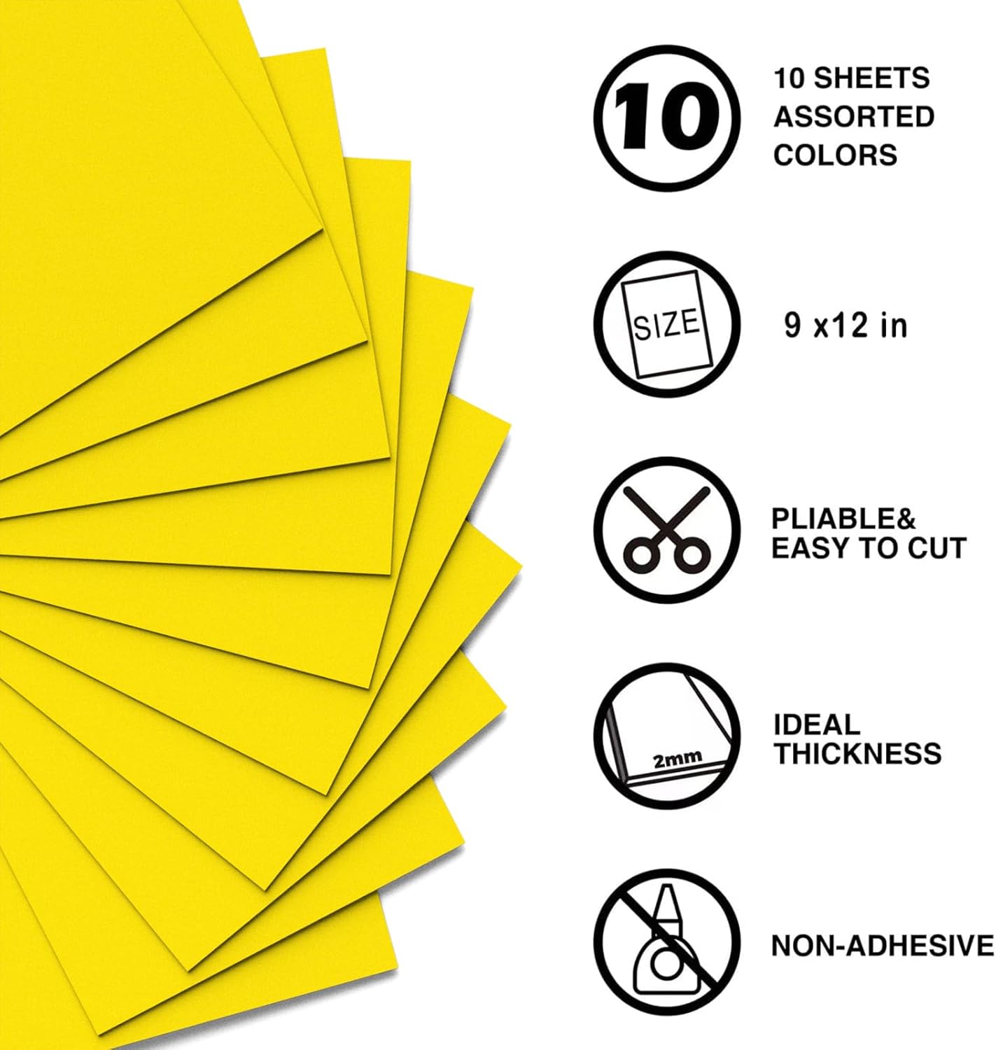 MEARCOOH Yellow Foam Sheets Crafts 9x12 Inch 2mm Eva Color Craft Foam Paper for Crafts Project Preschoolers Classroom Scrapbooking DIY Cosplay(10 Sheets)