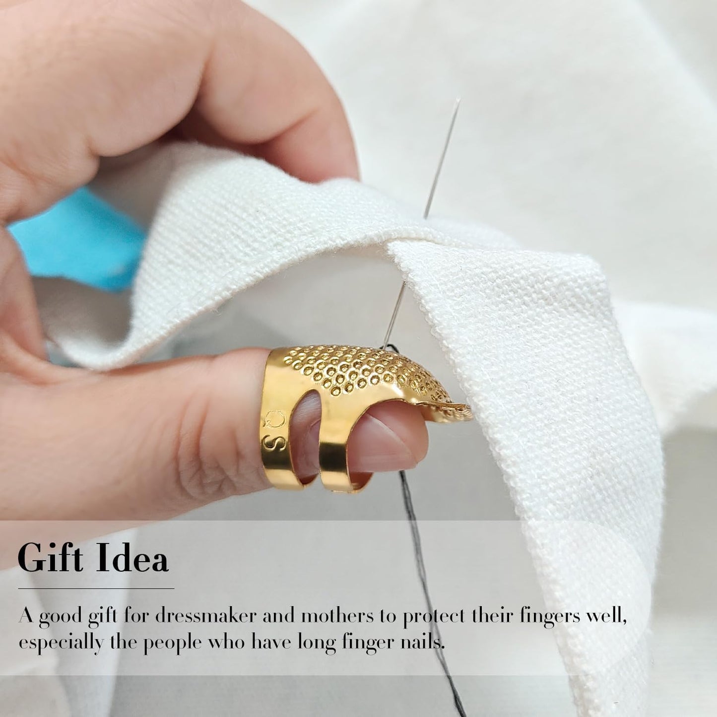 FR 4 Pack (2 Sizes, S/M) Sewing Thimble Finger Protector, Adjustable Finger Metal Shield Protector Pin Needles Sewing Quilting Craft Accessories DIY Sewing Tools Needlework Gold