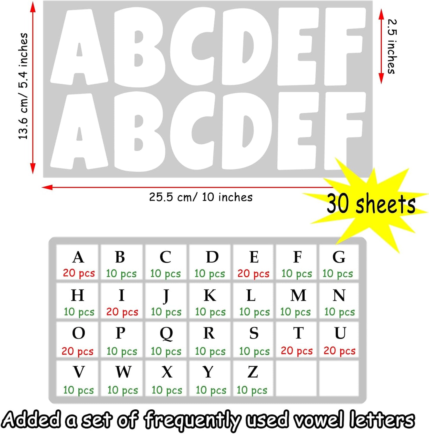 Bemeol 360 Pcs 30 Sheets Bulletin Board Letters 2.5 Inches Alphabet Stickers Self Adhesive Stick on Letters for Poster Board Classroom School Home Decor(White)