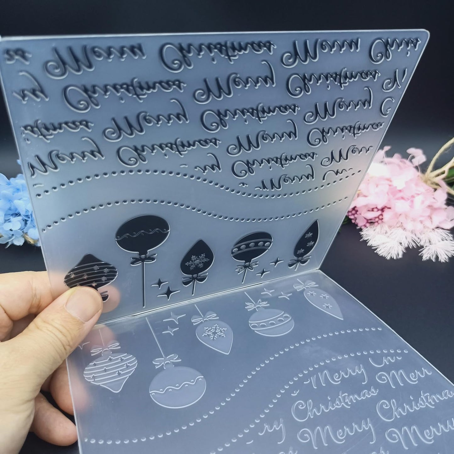 Merry Christmas Pendants Texture Embossing Templates 5.9x5.9inch Plastic Embossing Folders for Card Making DIY Scrapbooking Photo Album Card and Handmade Paper Craft Decor