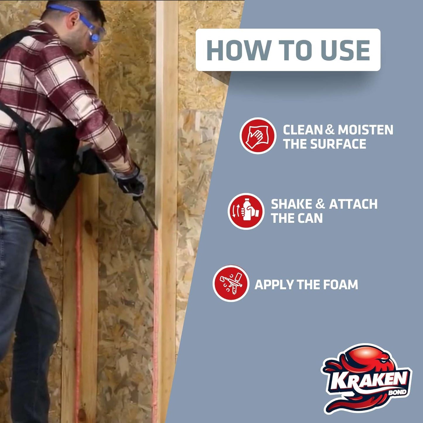 KRAKEN BOND Drywall & Panel Adhesive Foam - (1x24oz) Heavy-Duty, Fast-Curing Construction Adhesive for Concrete, Wood, and Heat Insulation Applications - 1 Pack