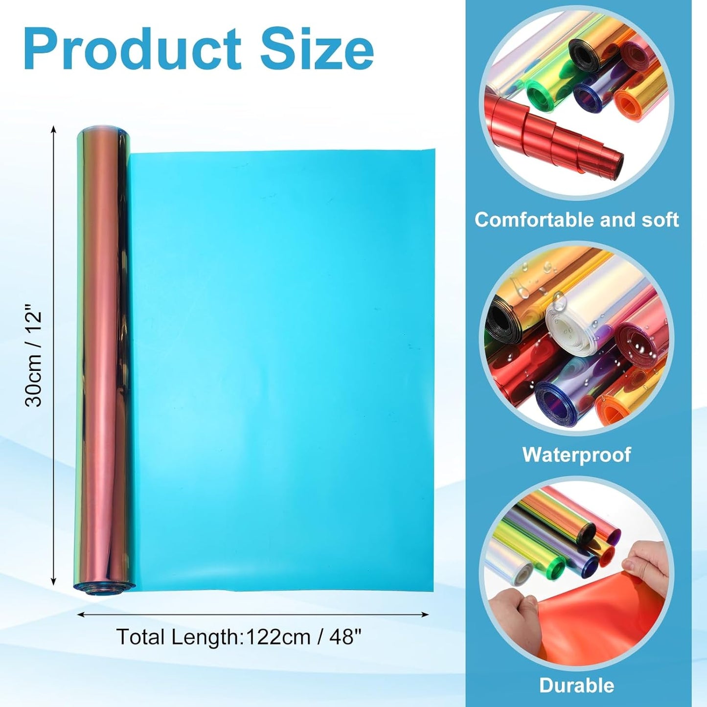 MECCANIXITY Holographic Clear PVC Vinyl Film Holographic PVC Fabric Waterproof Dichroic Film 12 x 48 Inch for Handbags Bows Earrings DIY Craft,Laser Blue Green