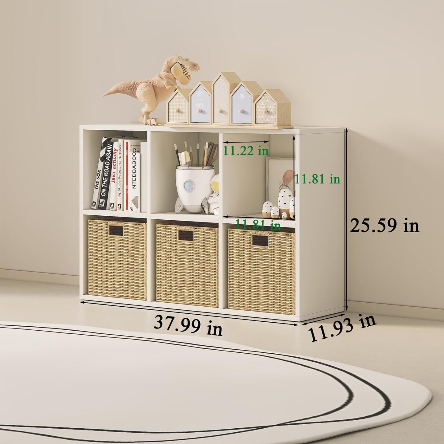 Wood Cube Storage Organizer Closet Cabinet for Living Room Bedroom Study Shelf Bookcase Wooden Floor Standing Open Bookshelf for Kids Home Office Display Storage Cabinet (White, 6-Cube, 11.81in)