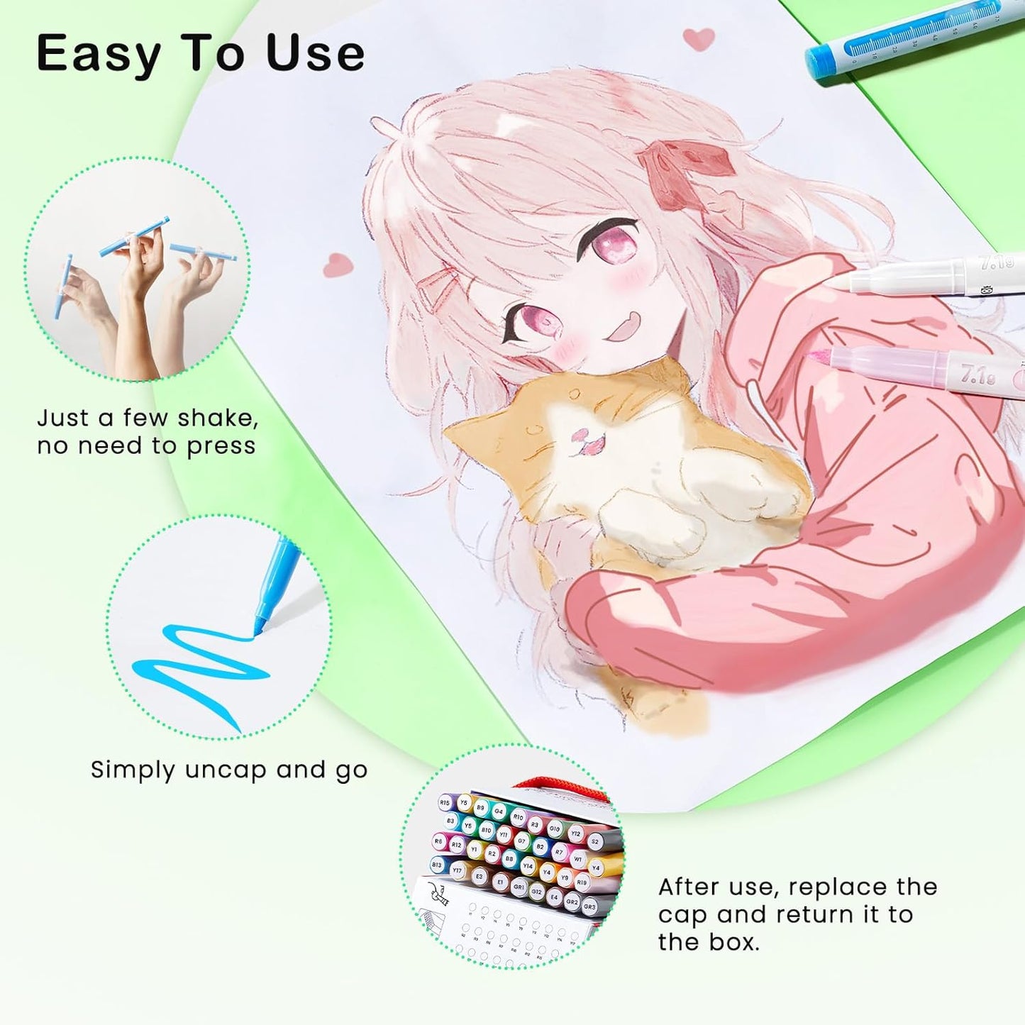 Mooking Acrylic Paint Markers Brush Tip, 36 Colors Acrylic Markers with Automatic Ink Control - 7.1G Large Capacity Quick Drying Waterproof Paint Pens for Rock, Egg, Wood, Fabric, Glass, DIY Crafts