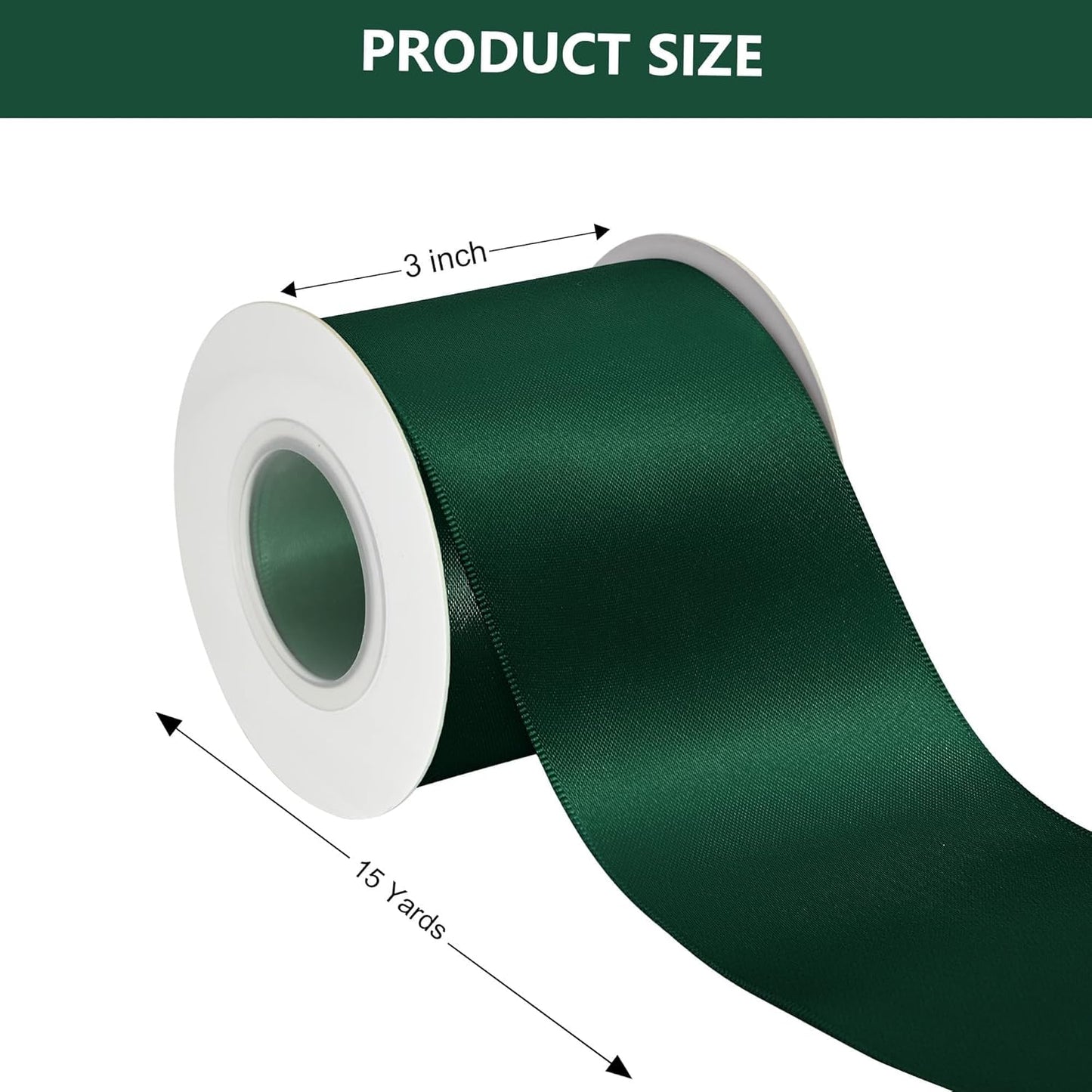 Spruce Satin Ribbon 3 Inch X 15 Yards Solid Color Double Faced Ribbons Perfect for Crafts Wedding Decor Bow Making Arts Sewing and More