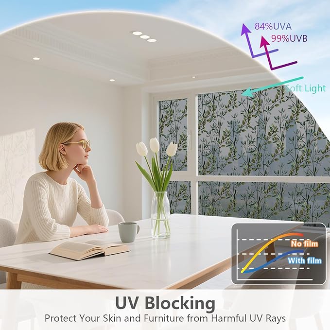 NINETREX One Way Window Privacy Film, Daytime Privacy Static Cling Sun Blocking Anti UV Reflective Window Tint for Home and Office 23.6 x 157.4 inches, Black Silver Leaf