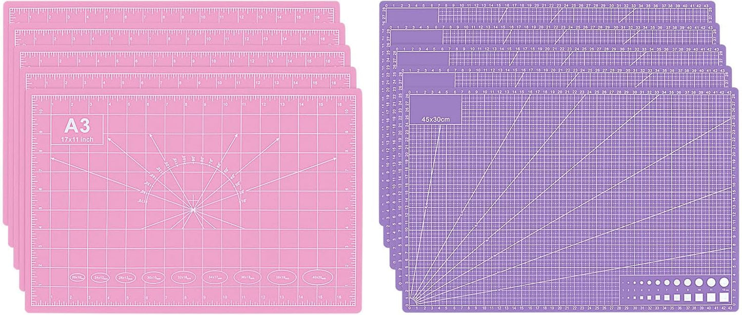 5 PCS Self Healing Cutting Mat 12" x 18": Sewing Rotary Cutting Mat for Crafts and Fabric Sewing Scrapbooking Quilting and Precision Cutting Purple & Pink Design (5, Purple & Pink)