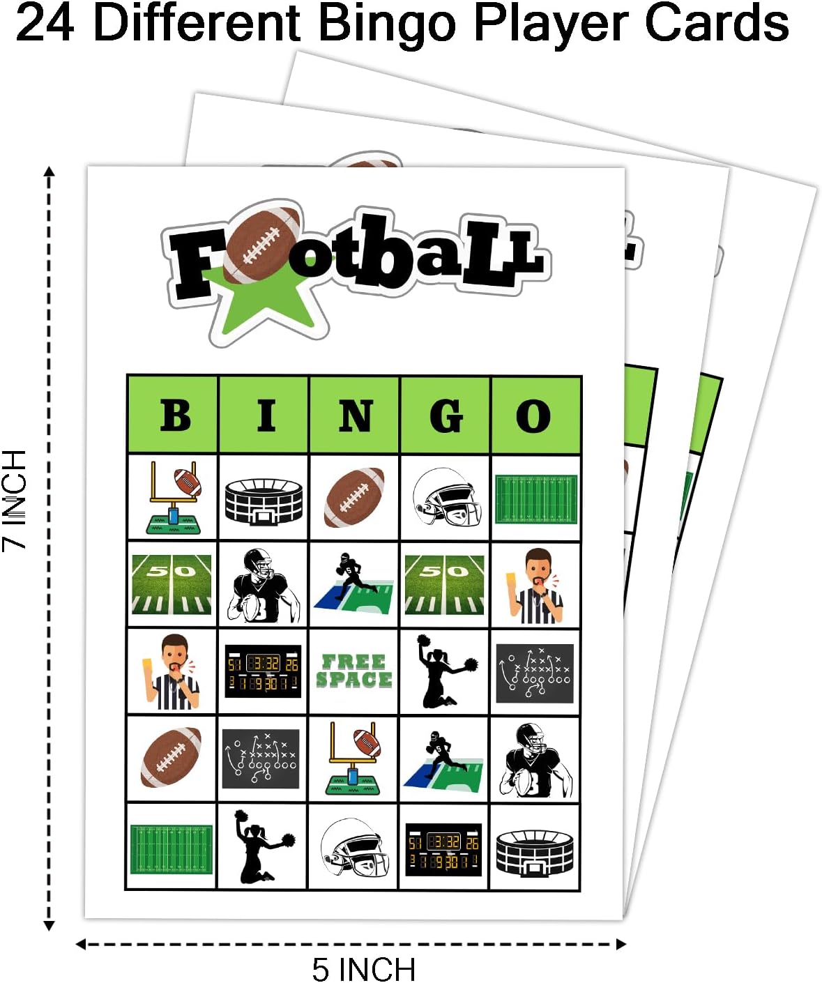 Football Party Bingo Game Cards(24 Players), Sport Themed Bingo Card for Family Friend Adult, Large Group Holiday Party Activity Favor Decoration Supplies -009