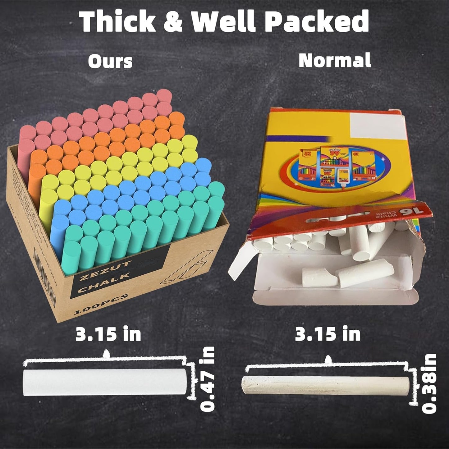 Colored Chalk 100PCS, Low Dust Chalks Stick Bulk for Chalkboard Blackboard Non-Toxic