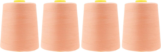 Mandala Crafts 4 Pack of Serger Threads Cones Spools - 20S/2 24000 Yards Polyester Peach Threads for Sergers Machine and Overlock Quilting Sewing Machine