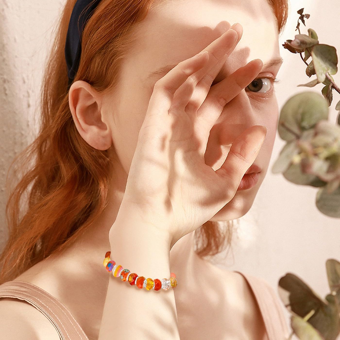 LAIDANLA Orange Mix Large Hole Beads, 100pcs 14mm x 5mm Round Resin, Plastic, Acrylic Loose Beads for Jewelry Making, DIY Gifts