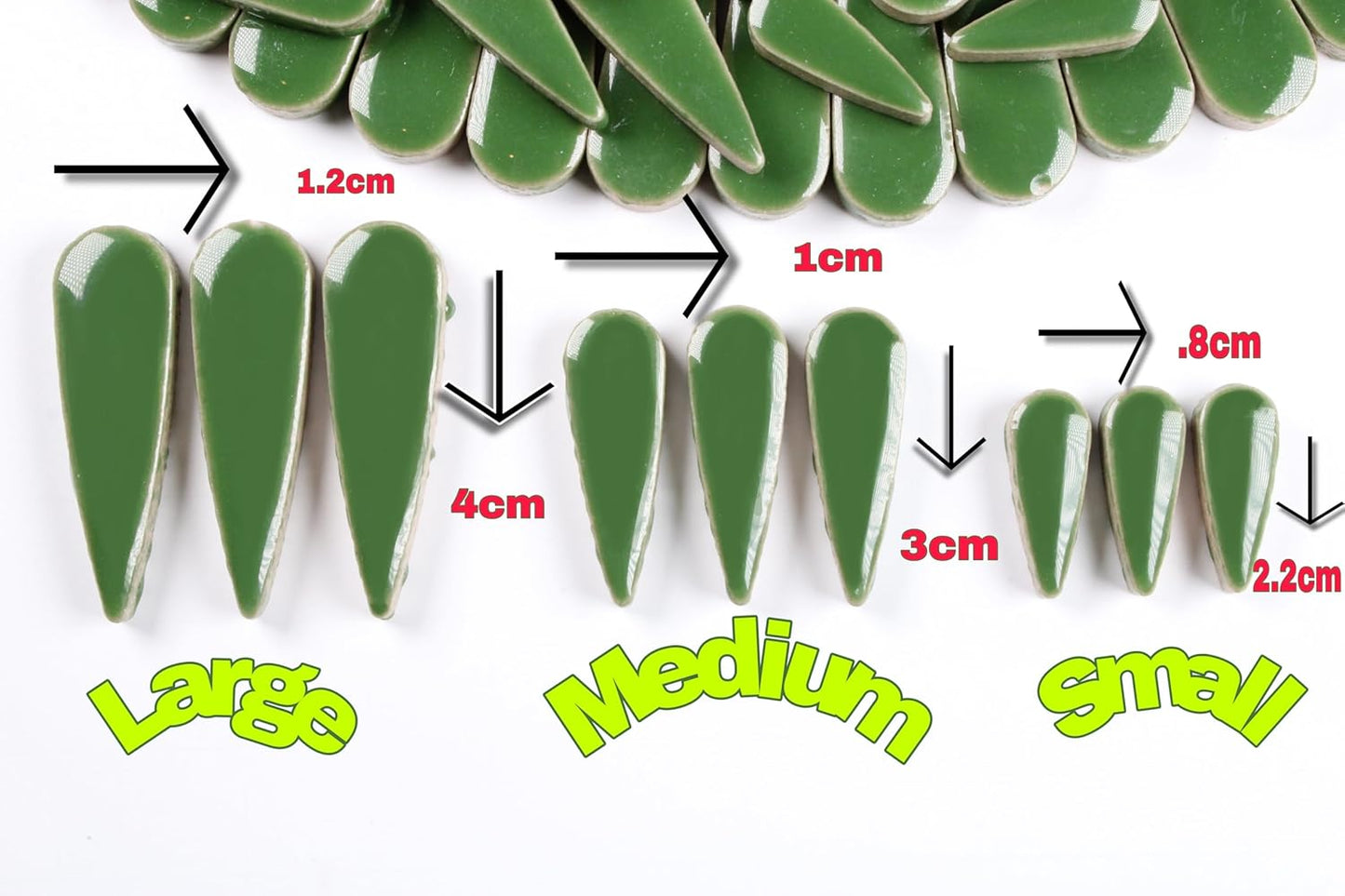 200g Petal Droplet Shaped Ceramic Mosaic Tiles for Crafts, Vibrant Colors, Ceramic Tiles for Mosaic Making Kits, DIY Arts and Crafts (Dark Green)